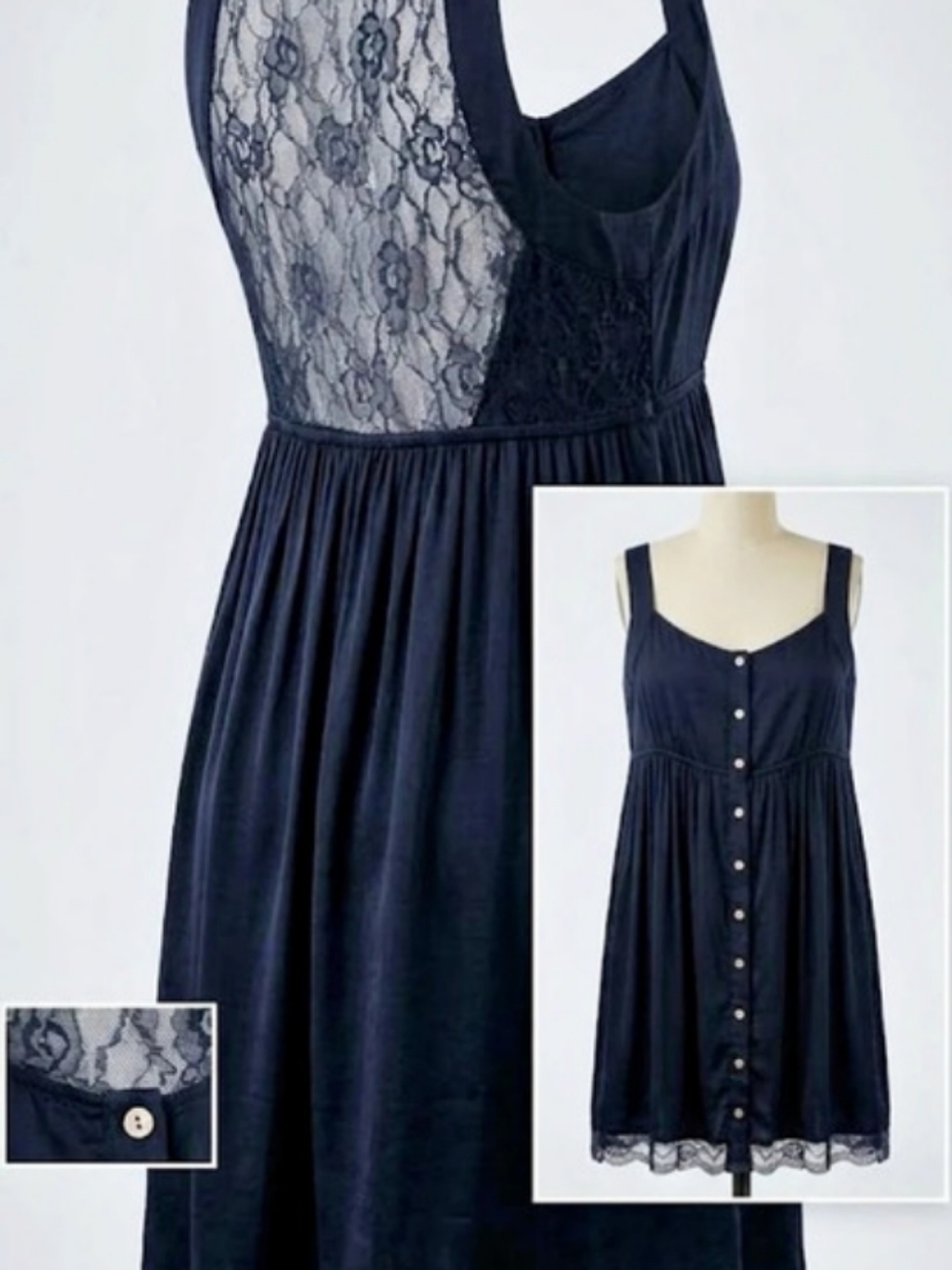 Ya Los Angeles Black Lace Panel Button Front Mini Dress ,(Sz M) Fall Easy Layer